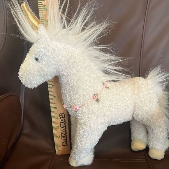 Douglas Toys White Unicorn 14 In Plush Sparkly Mane Pink Rosebud Wreath EUC - Picture 4 of 5